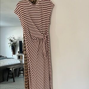 Apiece Apart Burgundy and White Striped Midi Dress